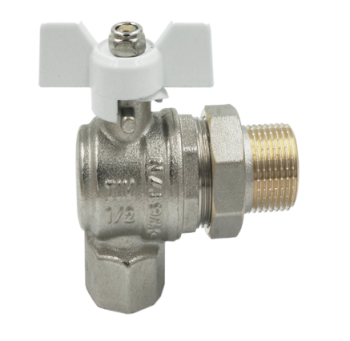 Кран шаровой TIM прямой усиленный с американкой бабочка латунь/никель (белый) 1" с/п